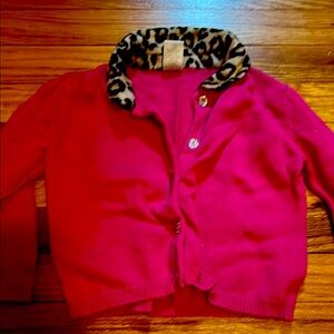 Stylish Pink Kids Cardigan with Leopard Print Collar